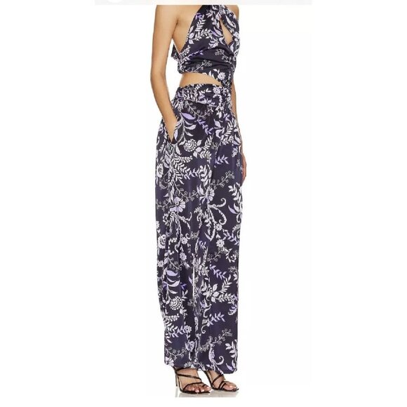 NWMisa LA Laya Indigo Vines Halter Wide Leg Cut Out Jumpsuit Purple Size S - Picture 3 of 11